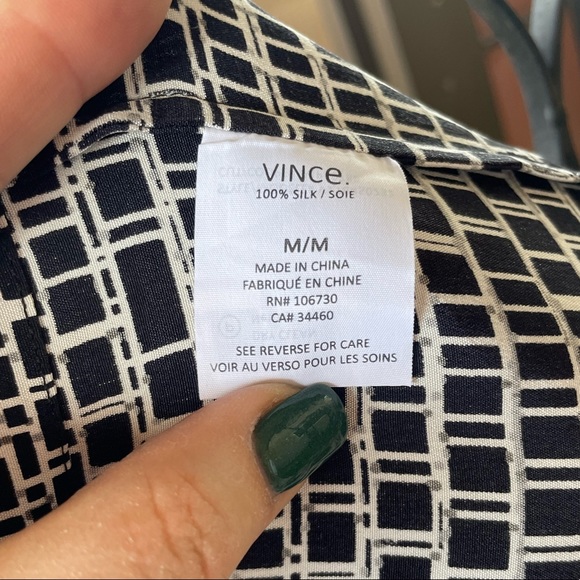 Vince 100% Silk Black Art Deco Print Dress M - Picture 7 of 10